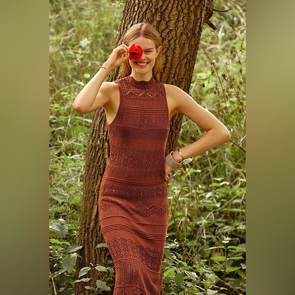 Anthropologie Crochet Knit Midi Dress XS - Picture 2 of 9